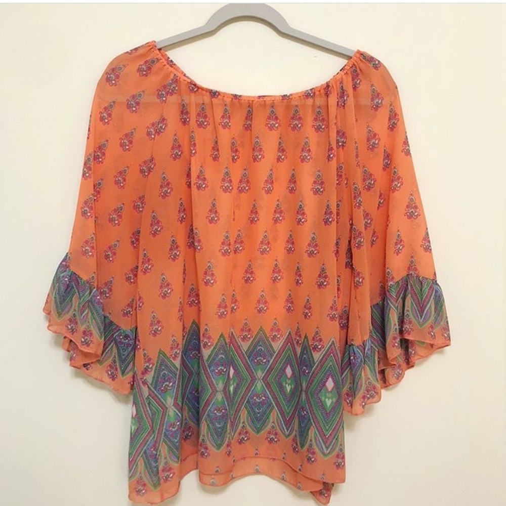 Sheer orange blouse long sleeve XL